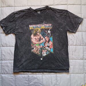 Wrestlemania Tshirt WWE XL Acid Wash Ultimate Warrior Michaels Hogan Piper Hart